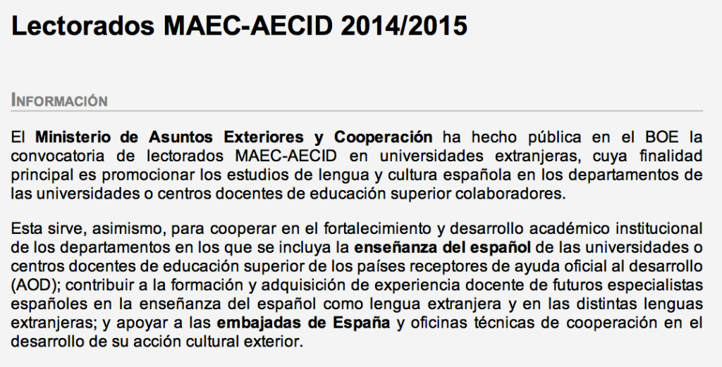 Convocatoria Lectorados MAEC-AECID 2014/2015